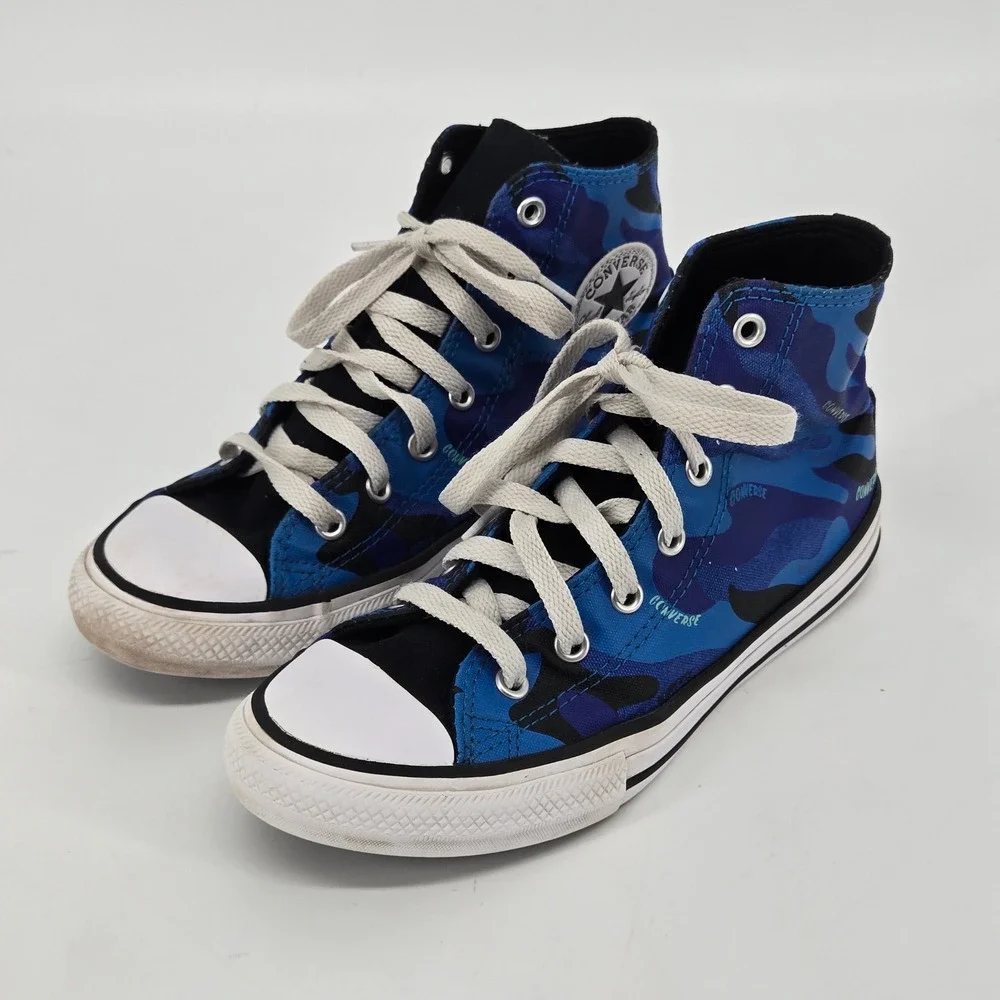 Converse Chuck Taylor All Star High Top Blue Camo Youth Sneakers Size 3